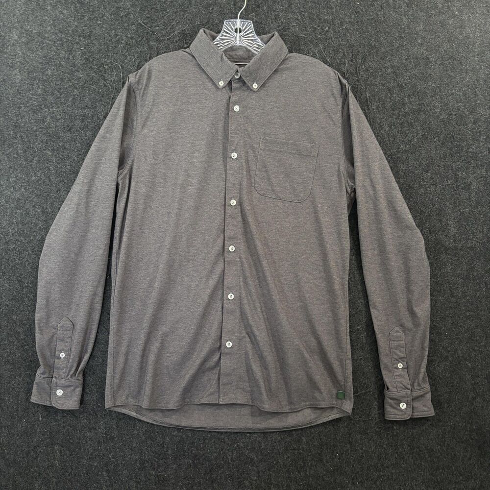 Orvis Shirt Men's Medium Gray Jersey Knit Button Down Pocket Tagless Casual